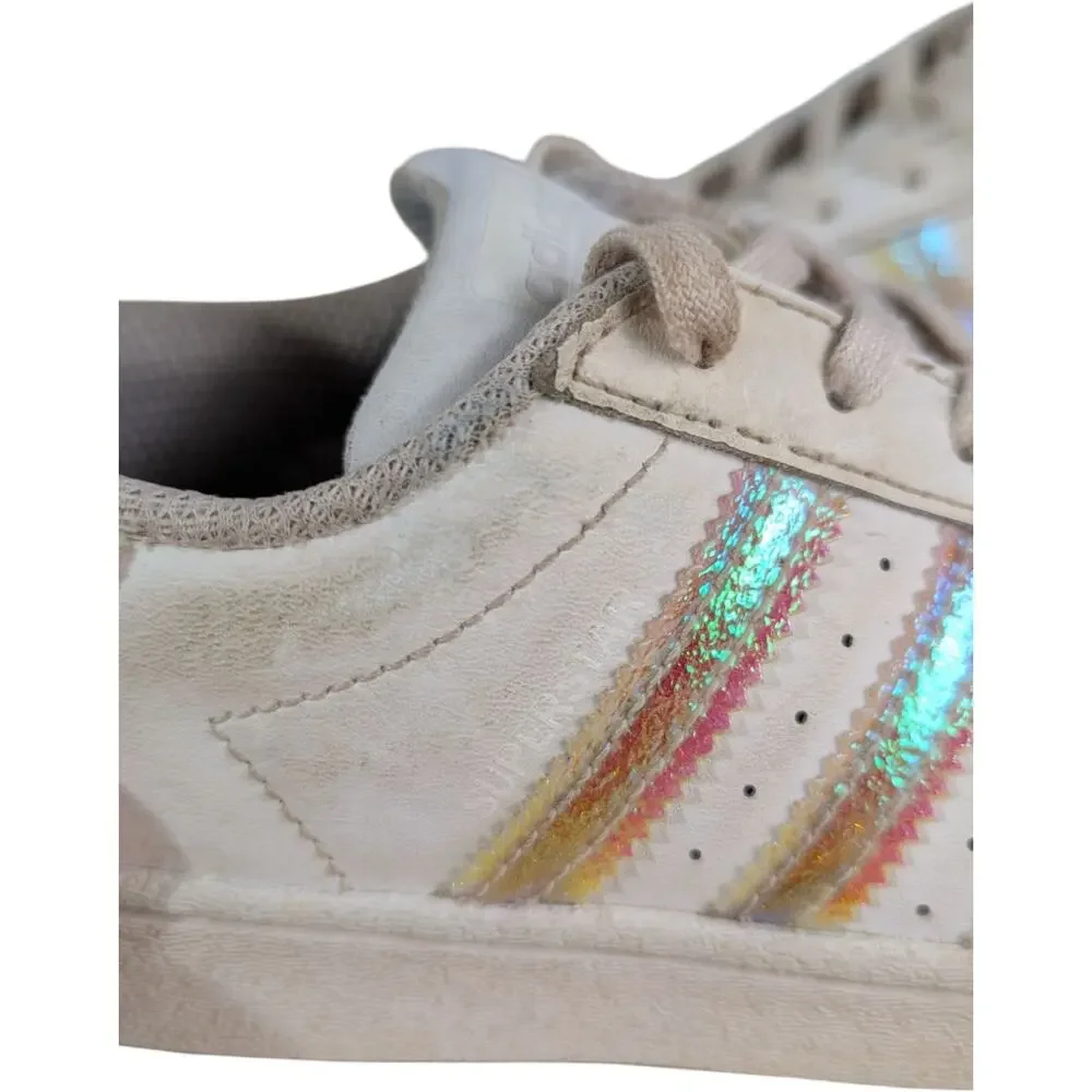 Adidas Girls Superstar Shoes White Size 13K fv3147 Iridiscente Shiny Stripes